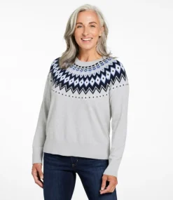 Best Sale L.L.Bean "Women's Cotton/Cashmere Sweater, Crewneck Fair Isle"