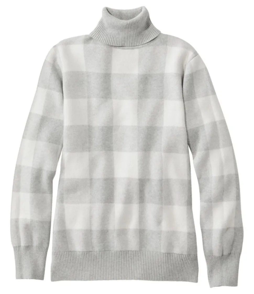 Best L.L.Bean "Women's Cotton/Cashmere Sweater, Turtleneck Jacquard" GrayHeatherBuffalo