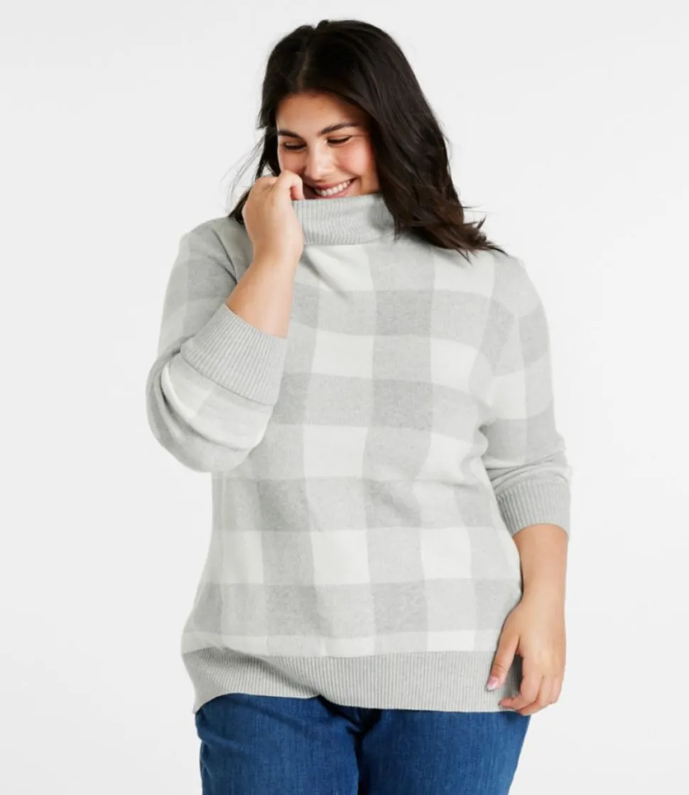 Best L.L.Bean "Women's Cotton/Cashmere Sweater, Turtleneck Jacquard" GrayHeatherBuffalo