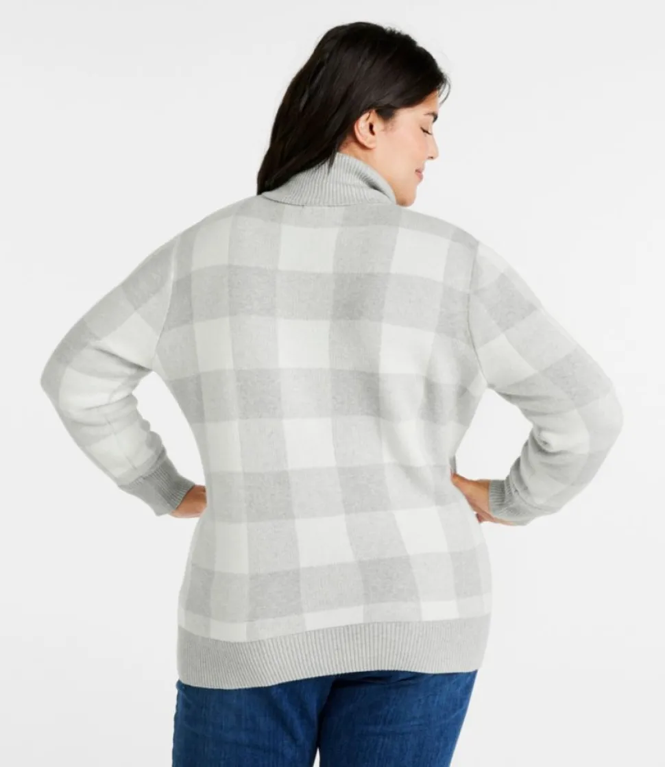 Best L.L.Bean "Women's Cotton/Cashmere Sweater, Turtleneck Jacquard" GrayHeatherBuffalo