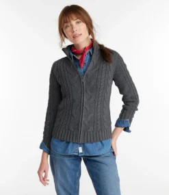Shop L.L.Bean "Women's Double L® Cable Sweater, Zip Cardigan"