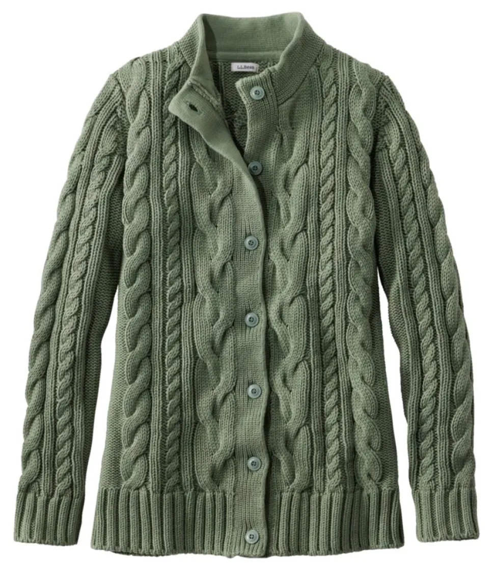 Shop L.L.Bean "Women's Double L® Cable Sweater, Button-Front Cardigan"