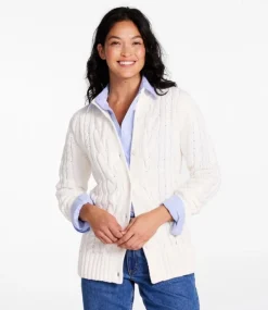 Shop L.L.Bean "Women's Double L® Cable Sweater, Button-Front Cardigan"