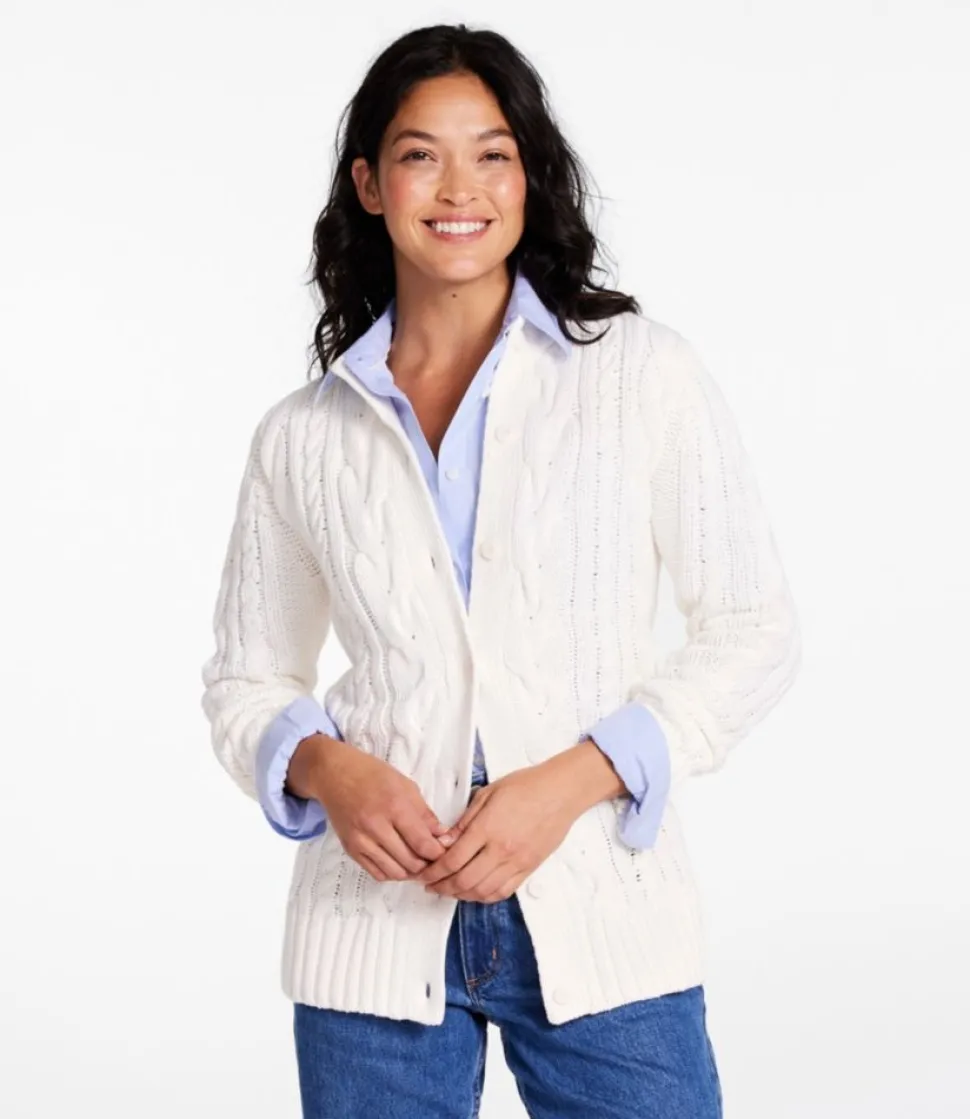 Shop L.L.Bean "Women's Double L® Cable Sweater, Button-Front Cardigan"