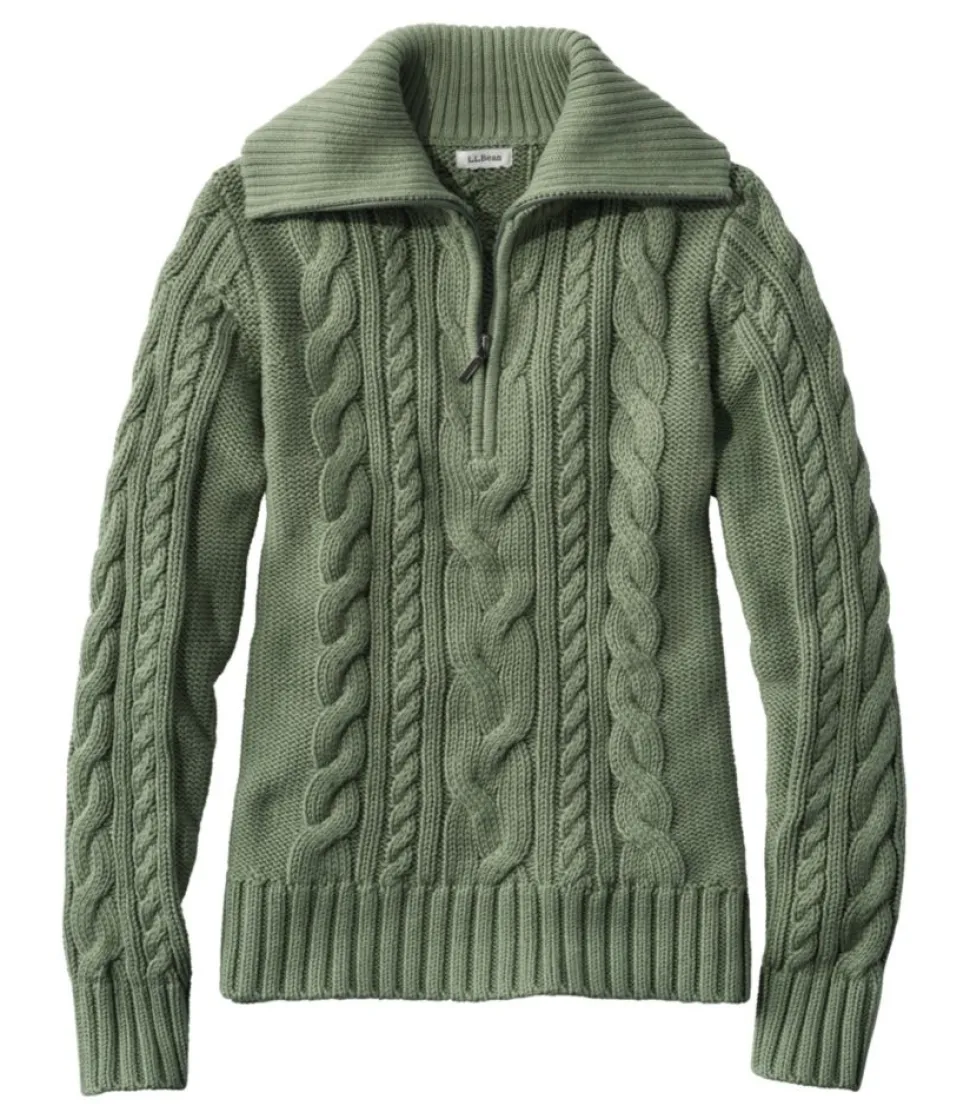 Best Sale L.L.Bean "Women's Double L® Cable Sweater, Quarter-Zip"
