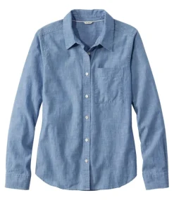 Outlet L.L.Bean "Women's Essential Cotton Shirt, Chambray Long Sleeve" CleanIndigo
