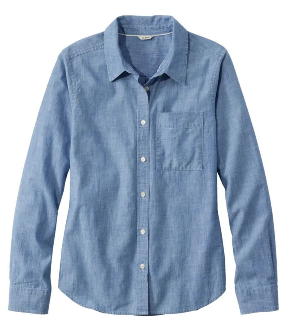 Outlet L.L.Bean "Women's Essential Cotton Shirt, Chambray Long Sleeve" CleanIndigo