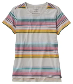 Discount L.L.Bean "Women's Everyday SunSmart® Tee, Short-Sleeve Stripe" PewterStripe