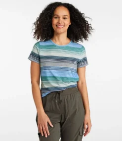 Discount L.L.Bean "Women's Everyday SunSmart® Tee, Short-Sleeve Stripe" PewterStripe