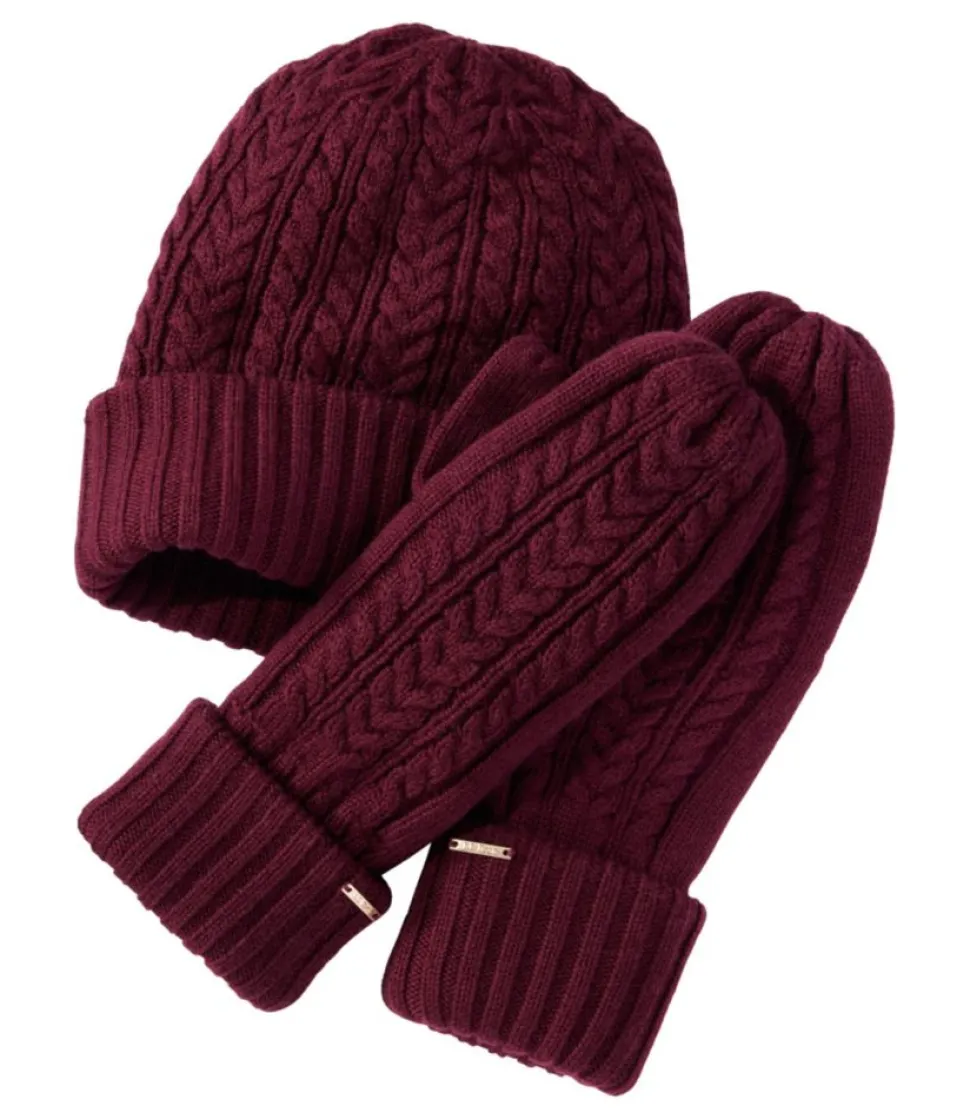 Discount L.L.Bean "Women's Heritage Cable Gift Set" Bordeaux