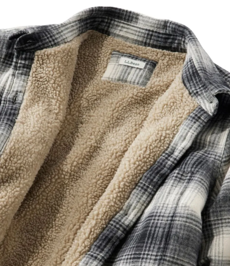 Fashion L.L.Bean "Women's Heritage Chamois Shirt, Sherpa-Lined Shacket Pattern" OceanBluePlaid