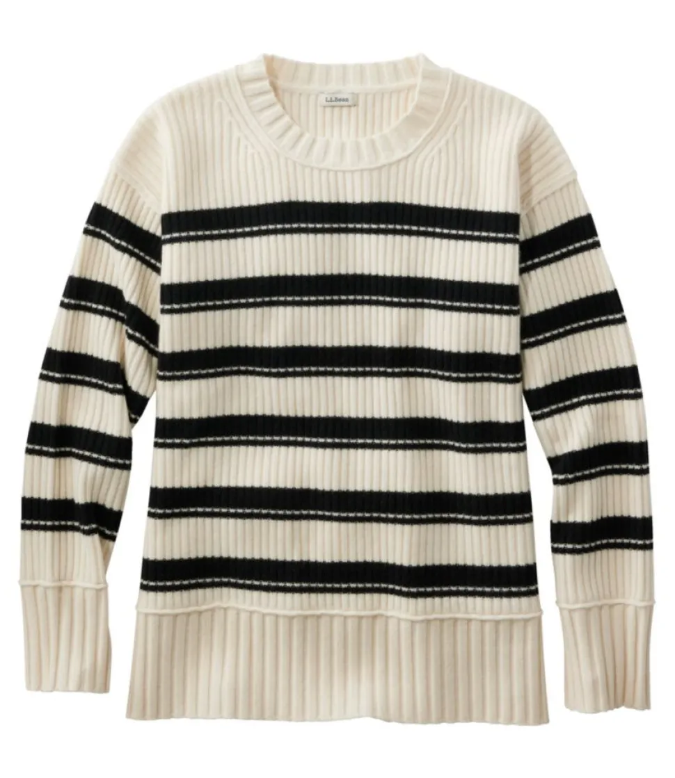 Cheap L.L.Bean "Women's Heritage Heirloom Wool/Cashmere Sweater, Crewneck Stripe" Cream/Black