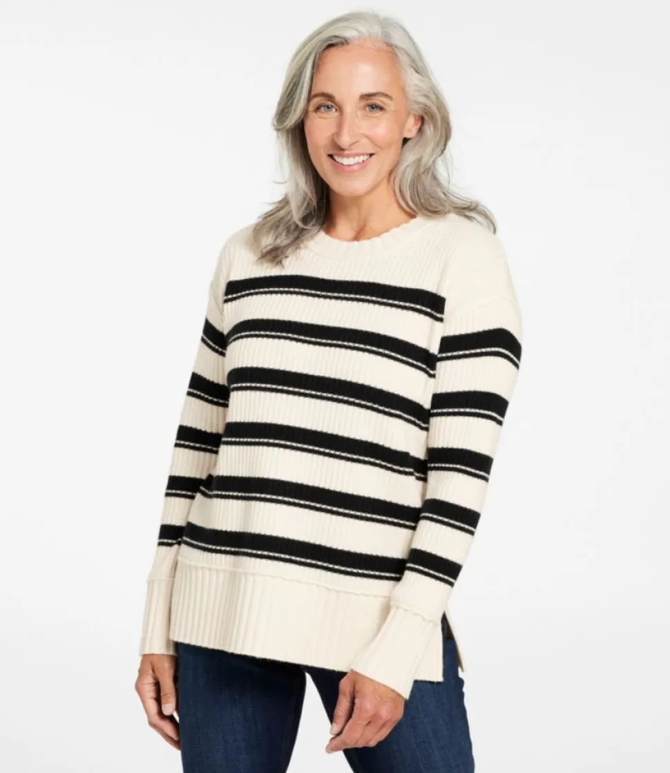 Cheap L.L.Bean "Women's Heritage Heirloom Wool/Cashmere Sweater, Crewneck Stripe" Cream/Black
