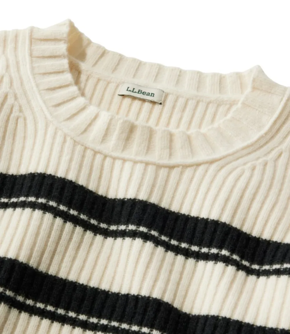Cheap L.L.Bean "Women's Heritage Heirloom Wool/Cashmere Sweater, Crewneck Stripe" Cream/Black