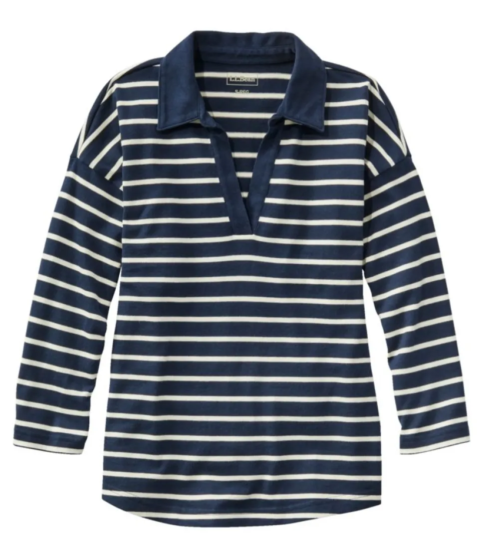 Cheap L.L.Bean "Women's Heritage Mariner Top, Splitneck Polo Three-Quarter-Sleeve Stripe"