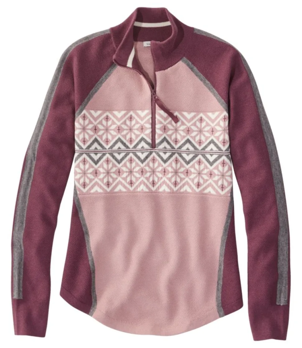 Flash Sale L.L.Bean "Women's Honeycomb Merino Wool-Blend Sweater, Quarter-Zip Colorblock"