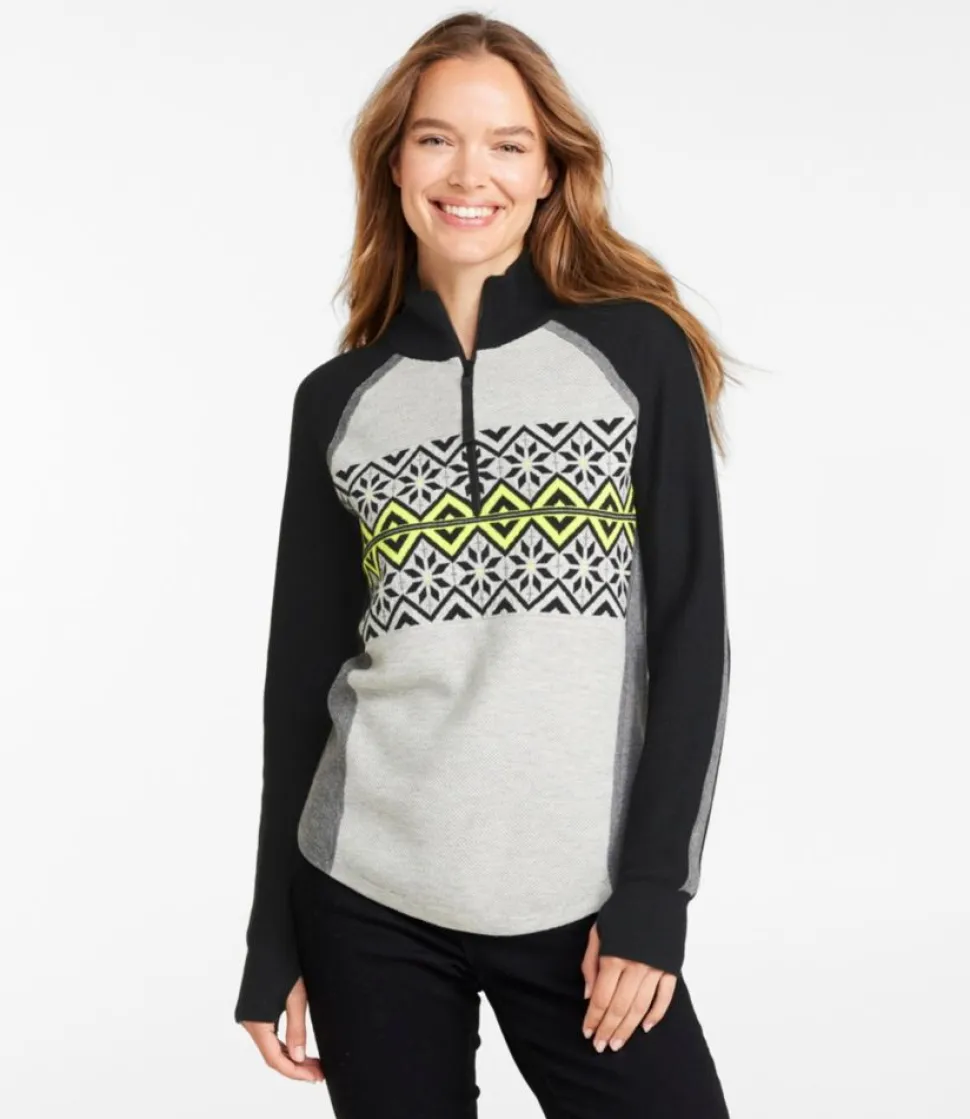 Flash Sale L.L.Bean "Women's Honeycomb Merino Wool-Blend Sweater, Quarter-Zip Colorblock"