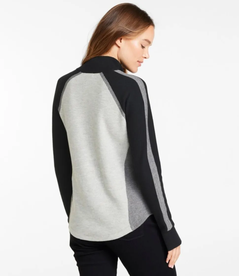 Flash Sale L.L.Bean "Women's Honeycomb Merino Wool-Blend Sweater, Quarter-Zip Colorblock"
