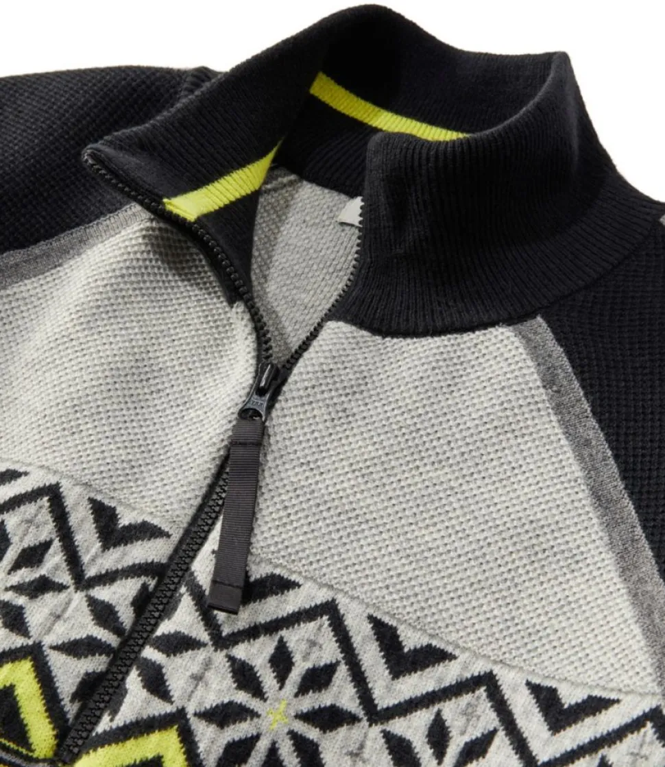 Flash Sale L.L.Bean "Women's Honeycomb Merino Wool-Blend Sweater, Quarter-Zip Colorblock"