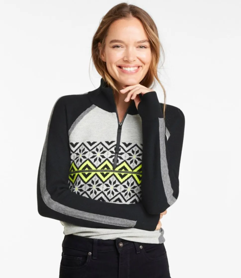 Flash Sale L.L.Bean "Women's Honeycomb Merino Wool-Blend Sweater, Quarter-Zip Colorblock"