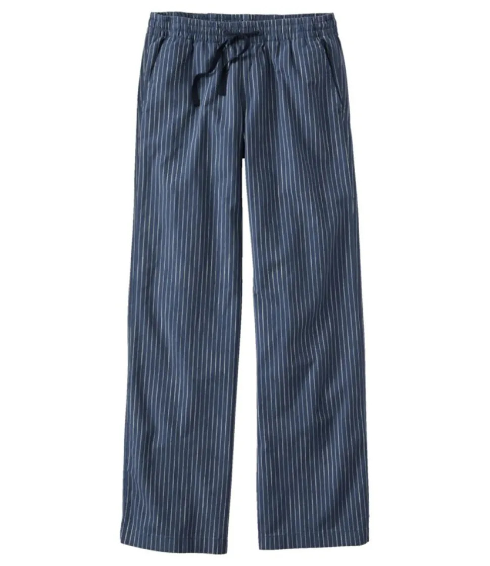 Outlet L.L.Bean "Women's Lakewashed Pull-On Chinos, Mid-Rise Wide-Leg Stripe Chambray" DarkIndigoStripe