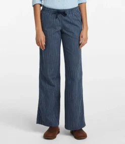 Outlet L.L.Bean "Women's Lakewashed Pull-On Chinos, Mid-Rise Wide-Leg Stripe Chambray" DarkIndigoStripe