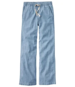 Sale L.L.Bean "Women's Lakewashed Pull-On Chinos, Mid-Rise Wide-Leg Chambray"