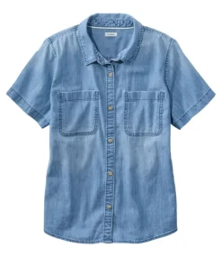 New L.L.Bean "Women's L.L. Bean Heritage Washed Lightweight Denim Shirt, Short-Sleeve"
