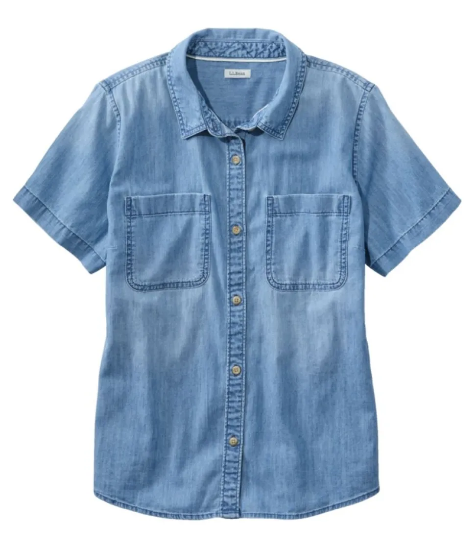 New L.L.Bean "Women's L.L. Bean Heritage Washed Lightweight Denim Shirt, Short-Sleeve"