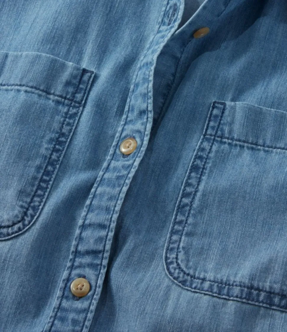 New L.L.Bean "Women's L.L. Bean Heritage Washed Lightweight Denim Shirt, Short-Sleeve"