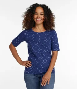 Cheap L.L.Bean "Women's Jewelneck Tee, Elbow-Sleeve Print"