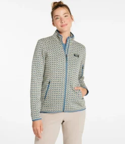 Clearance L.L.Bean "Women's Sweater Fleece Full-Zip Jacket, Print" IronBlueBirdseye