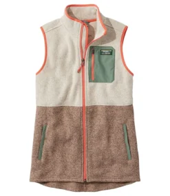Outlet L.L.Bean "Women's Sweater Fleece, Long Vest Colorblock" Sailcloth/AlmondBeige