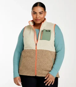 Outlet L.L.Bean "Women's Sweater Fleece, Long Vest Colorblock" Sailcloth/AlmondBeige
