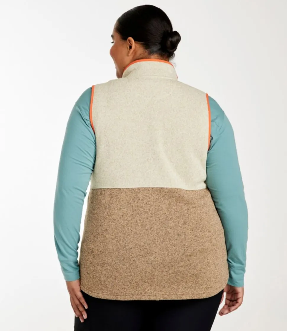 Outlet L.L.Bean "Women's Sweater Fleece, Long Vest Colorblock" Sailcloth/AlmondBeige