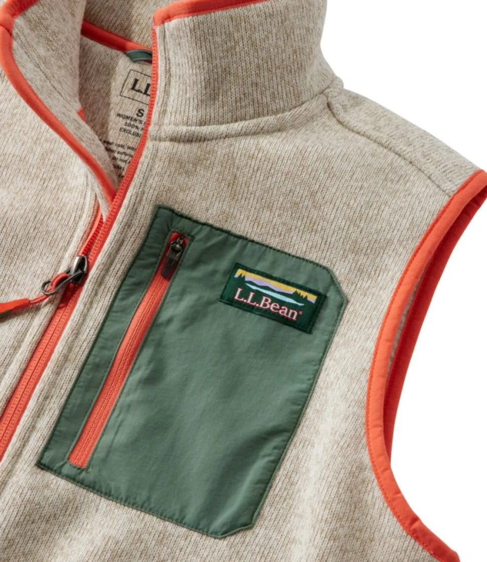 Outlet L.L.Bean "Women's Sweater Fleece, Long Vest Colorblock" Sailcloth/AlmondBeige