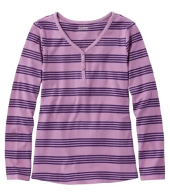 Discount L.L.Bean "Women's V-Neck Henley, Long-Sleeve Stripe"