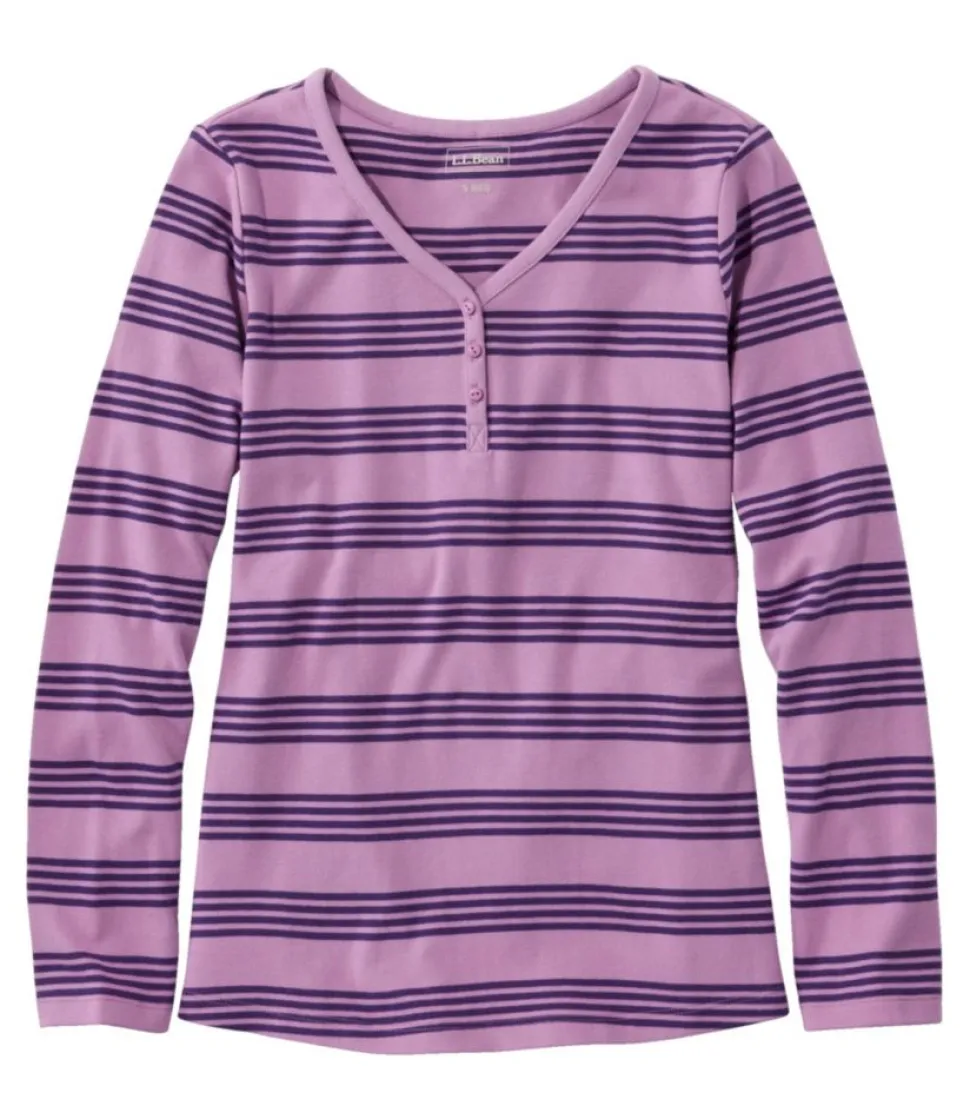 Discount L.L.Bean "Women's V-Neck Henley, Long-Sleeve Stripe"