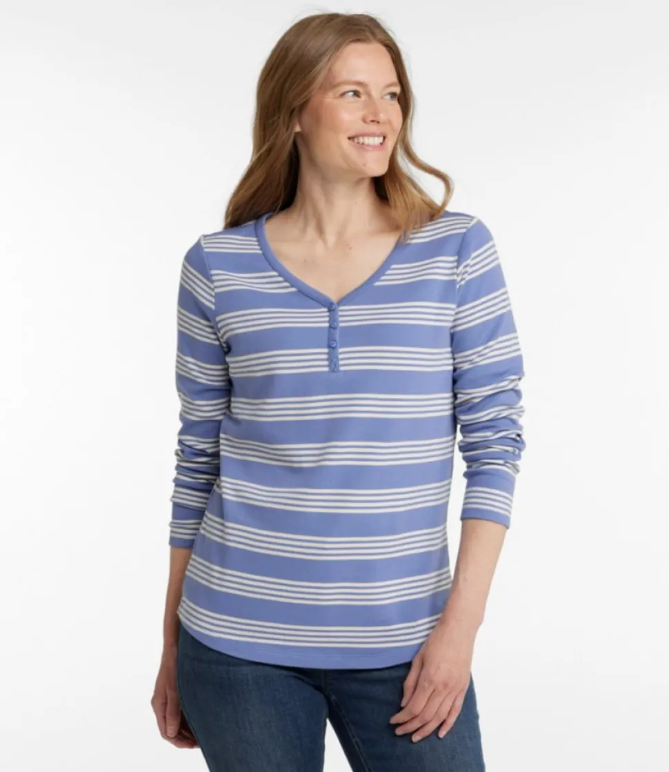 Discount L.L.Bean "Women's V-Neck Henley, Long-Sleeve Stripe"