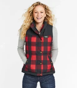 Best Sale L.L.Bean "Women's Mountain Classic Down Vest, Print" RichRedBuffaloPlaid