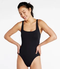 Fashion L.L.Bean "Women's New Currents Swimwear, Squareneck Tanksuit" Black