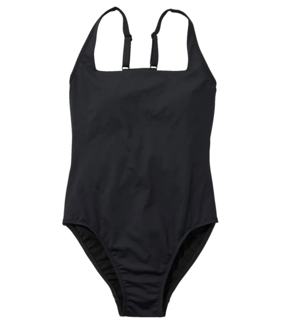 Fashion L.L.Bean "Women's New Currents Swimwear, Squareneck Tanksuit" Black