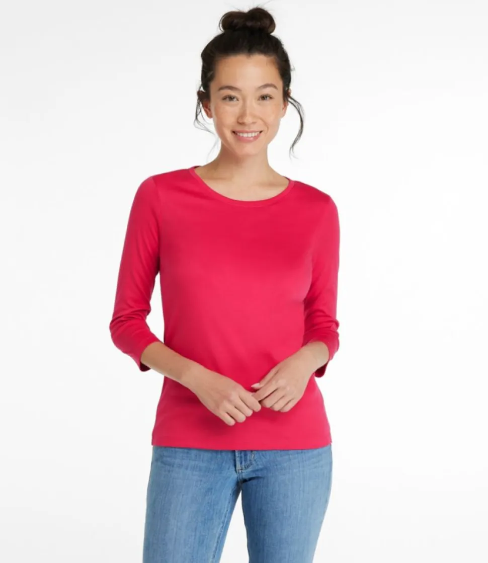 Online L.L.Bean "Women's Pima Cotton Shaped Tee, Three-Quarter-Sleeve Jewelneck"