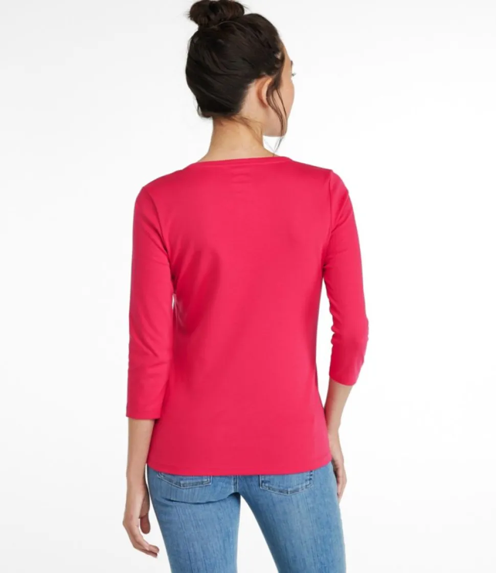 Online L.L.Bean "Women's Pima Cotton Shaped Tee, Three-Quarter-Sleeve Jewelneck"