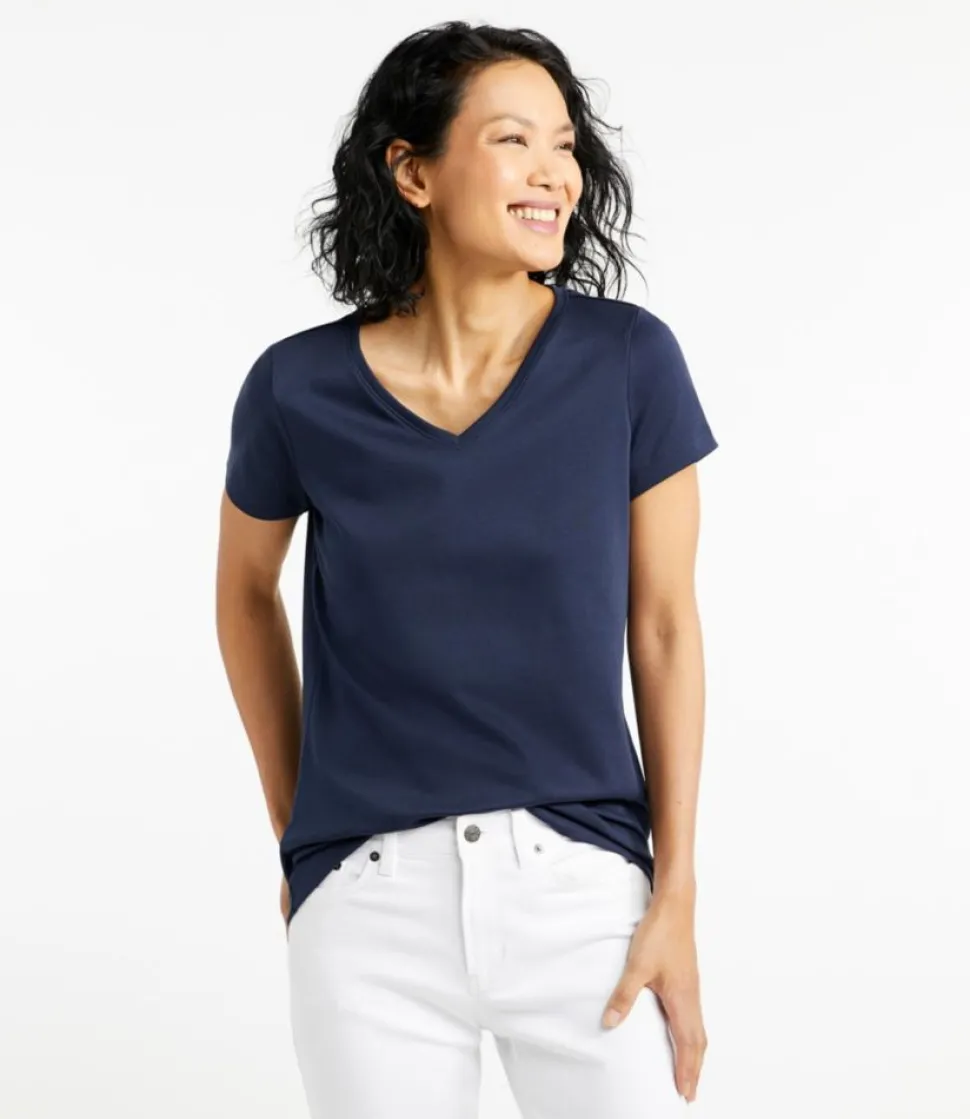 Shop L.L.Bean "Women's Pima Cotton Shaped V-Neck, Short-Sleeve"