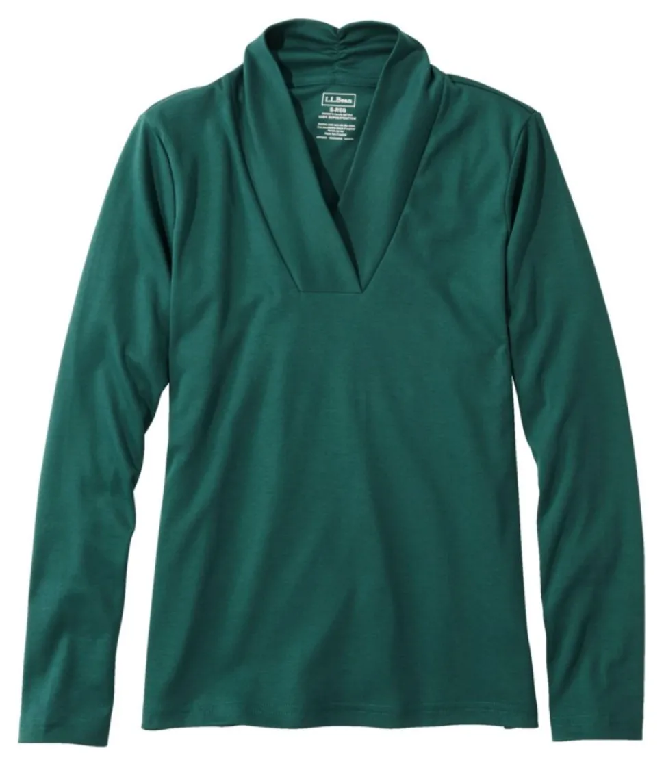 Fashion L.L.Bean "Women's Pima Cotton Tee, Shawl Long-Sleeve"