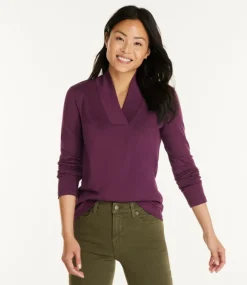 Fashion L.L.Bean "Women's Pima Cotton Tee, Shawl Long-Sleeve"