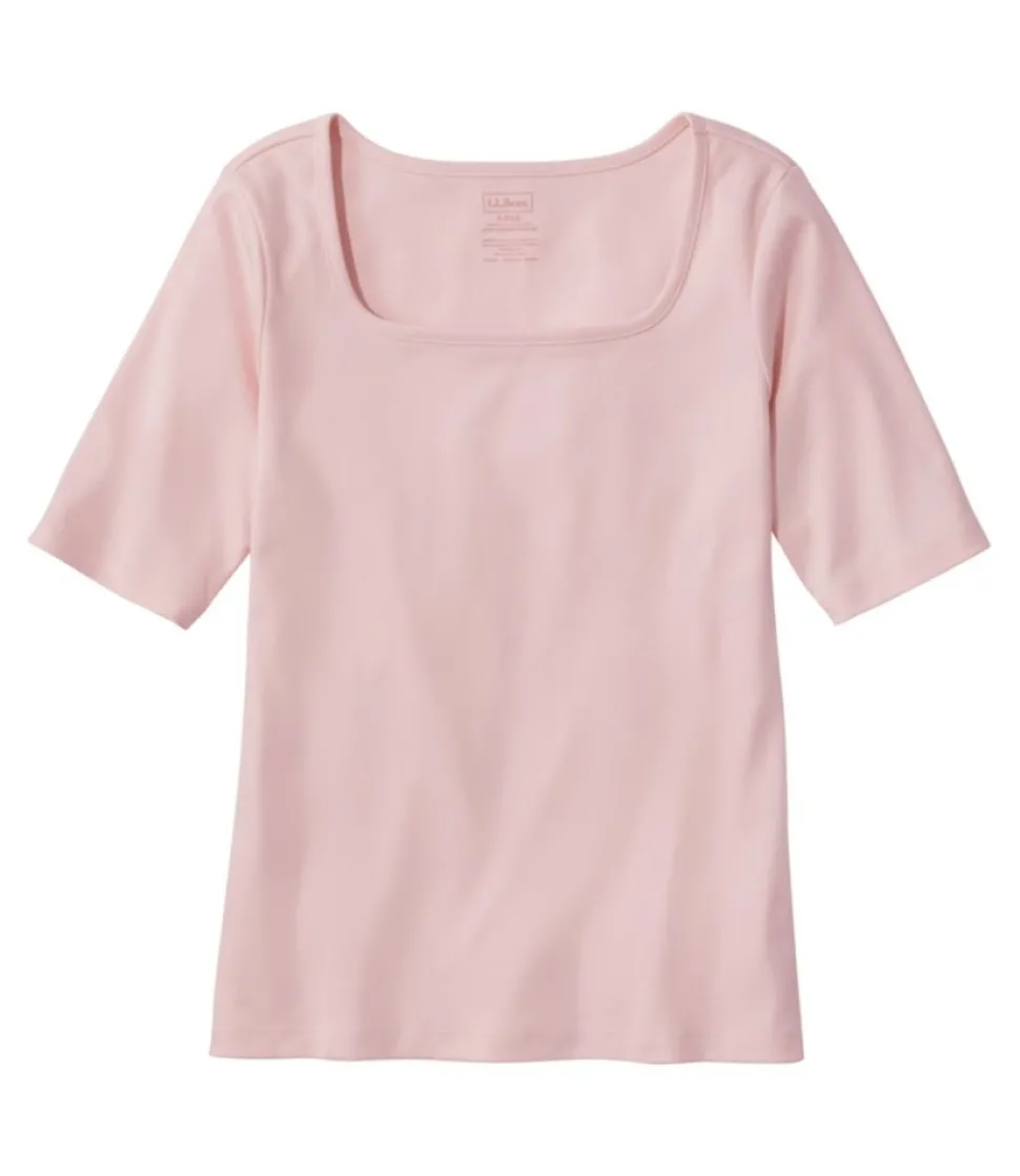 Shop L.L.Bean "Women's Pima Cotton Tee, Soft Squareneck Elbow-Sleeve"