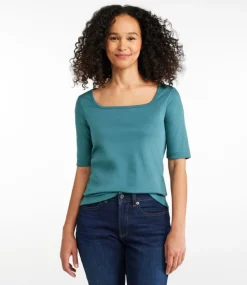 Shop L.L.Bean "Women's Pima Cotton Tee, Soft Squareneck Elbow-Sleeve"