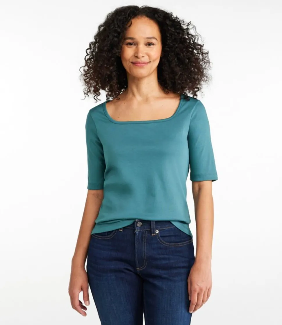 Shop L.L.Bean "Women's Pima Cotton Tee, Soft Squareneck Elbow-Sleeve"